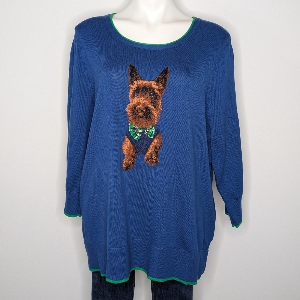 ✨3/$15 Lands' End Blue Scottish Terrier Long Sleeve Lightweight Sweater 2X